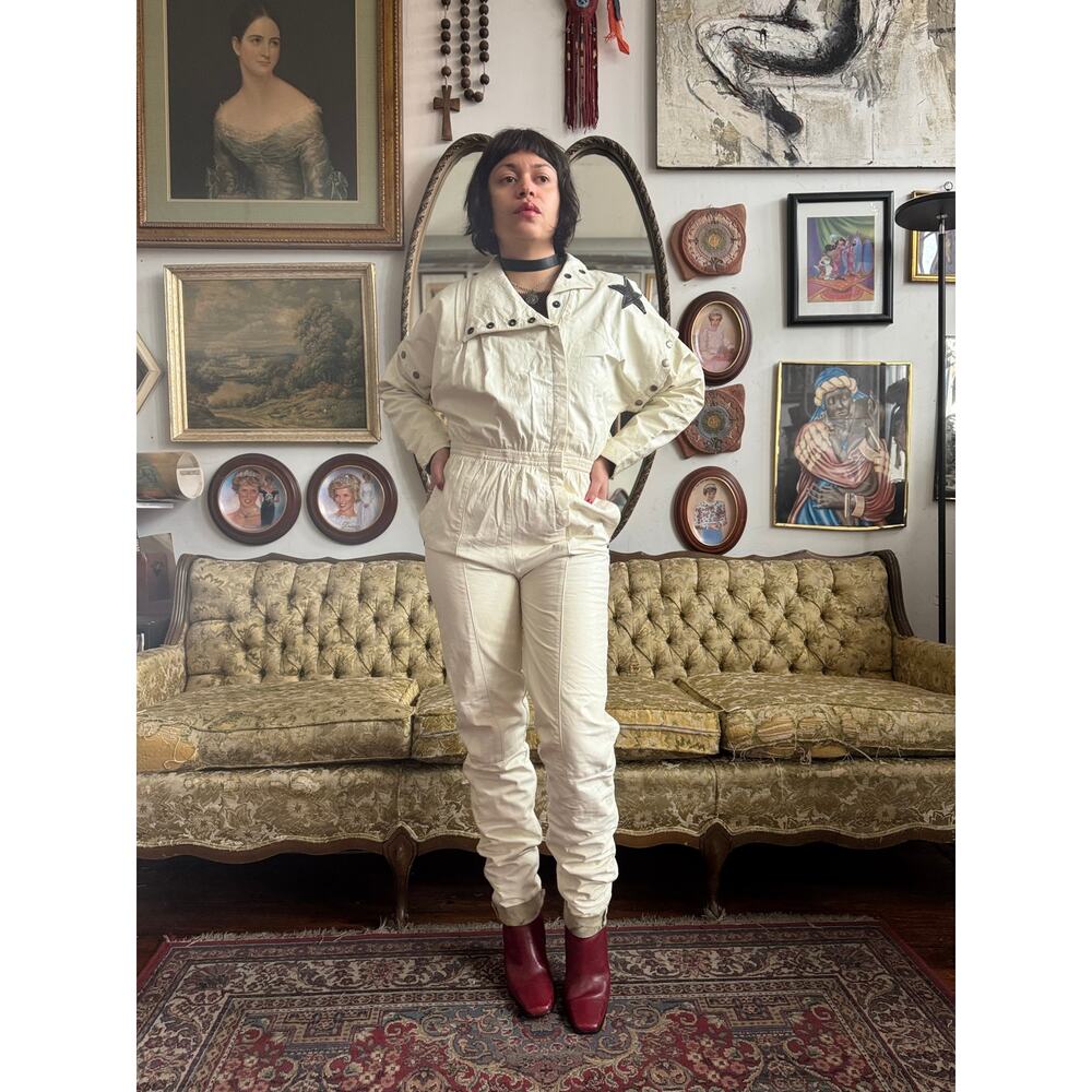 Vintage 80s Marco Morani White Genuine Leather Jumpsuit Size S - Picture 9 of 12
